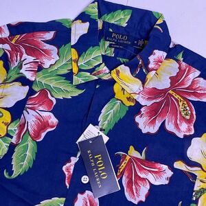 Polo Ralph Lauren Men's Medium Blue Classic Fit Floral Camp Shirt Button NWT